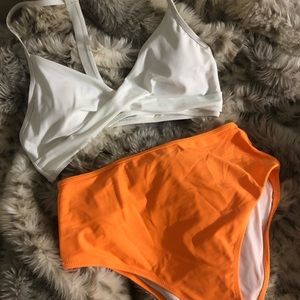 Cupshe orange and white bikini set size M